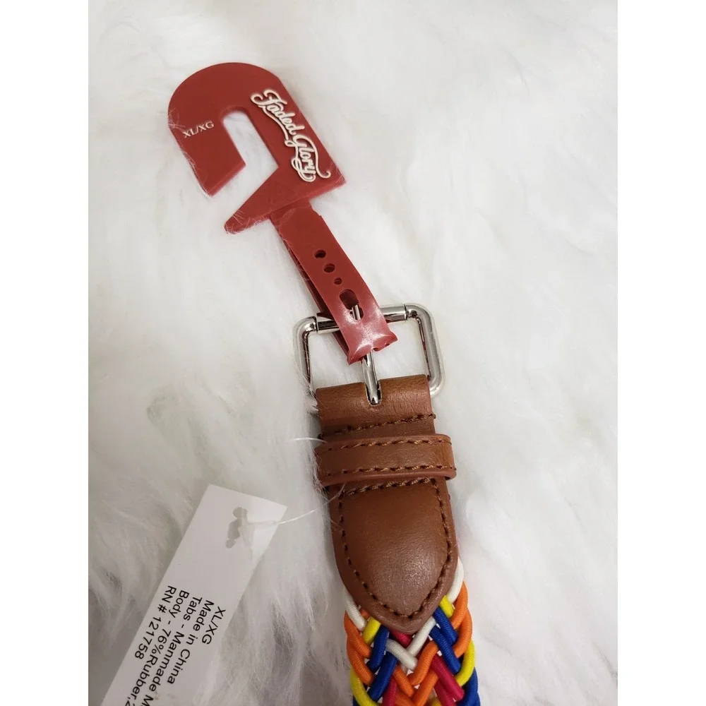 NEW L/XL Vintage Faded Glory Belt Brown Braided colorful rainbow 90s y2k womens
